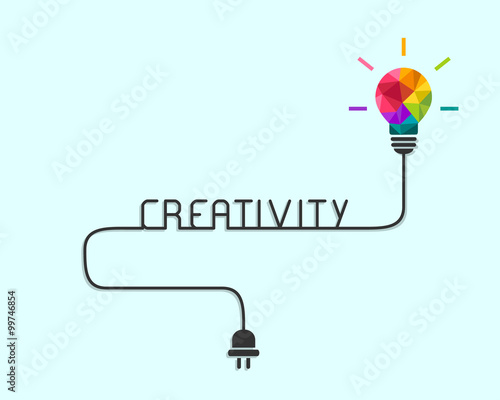Creativity and idea concept with colorful polygonal lightbulb and wire