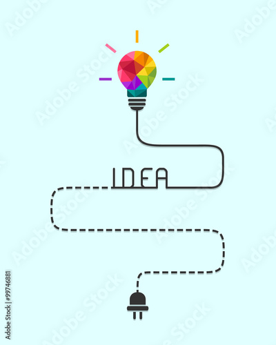 Route to idea and challenge concept with colourful lightbulb and dash line wire