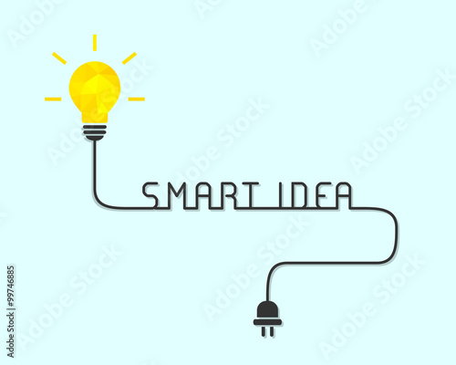 Smart idea concept with shiny lightbulb and wire