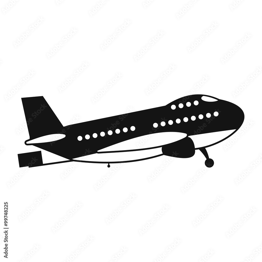 Fototapeta premium Passenger airplane black simple icon