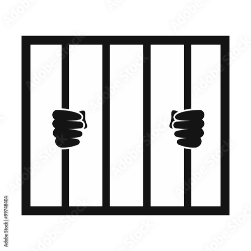 Hands holding prison bars icon photo