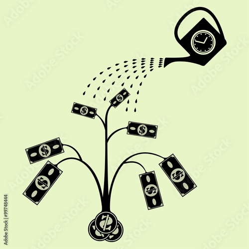 Vector money tree with watering can. Eps 8