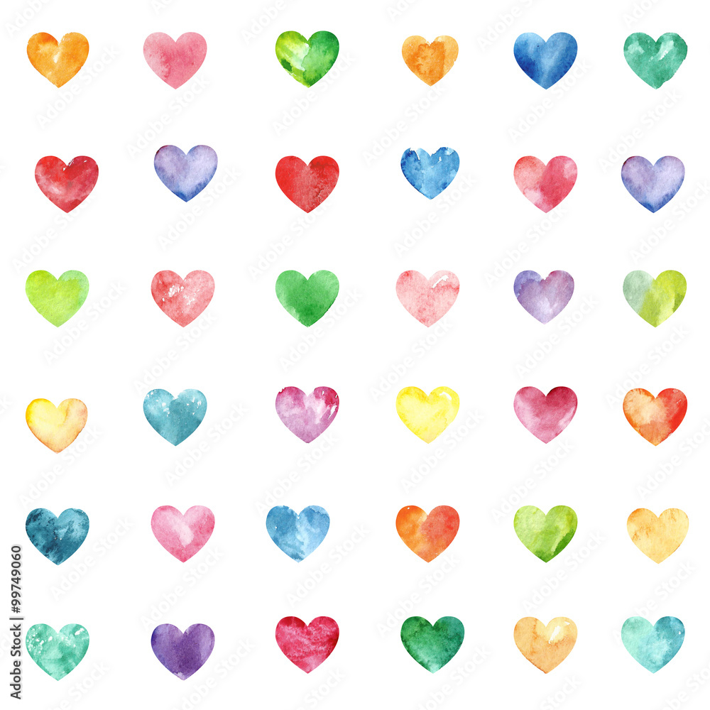 Seamless texture with fanny watercolor hearts