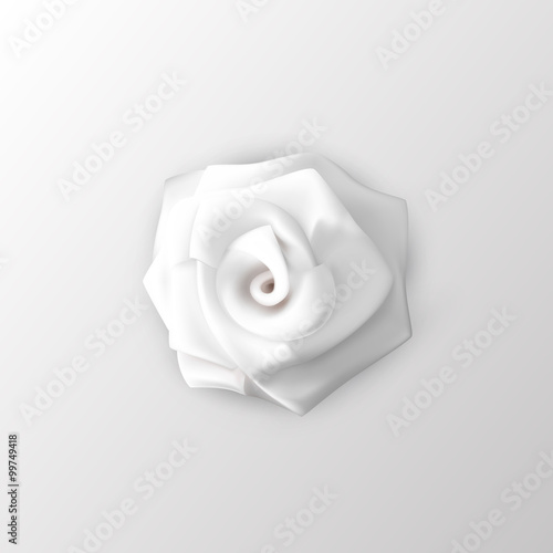 3d vector white rose flower on a white background.