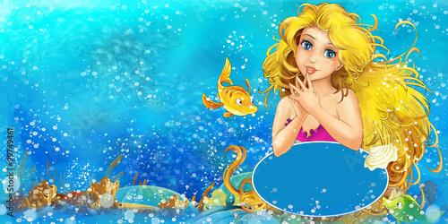 Cartoon ocean and the mermaid - illustration for the children