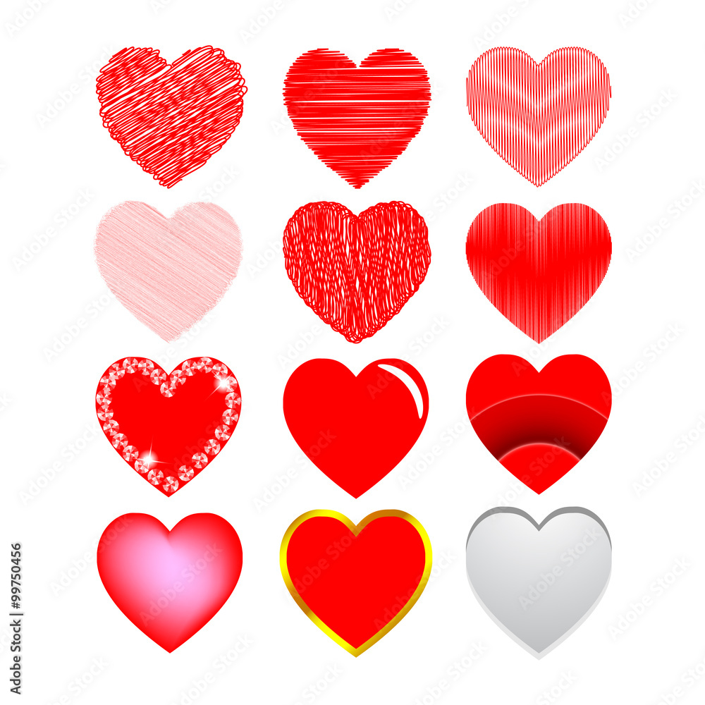Set of red vector hearts