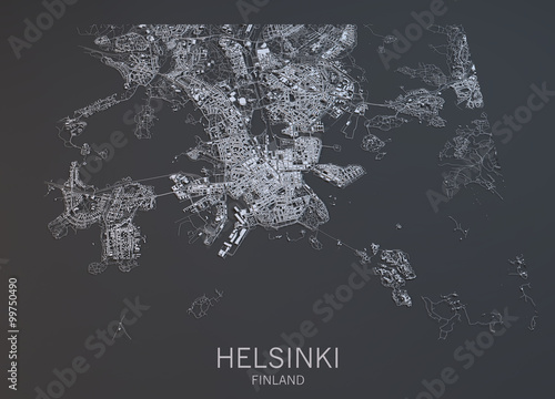 Obraz na plátně Cartina Helsinki, vista satellitare, Finlandia