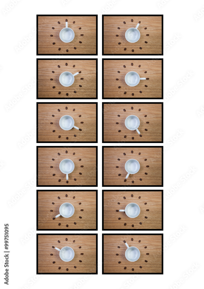 Coffee Time - Empty coffee cup and clock of coffee beans
Coffee Time - Empty coffee cup and clock of coffee beans