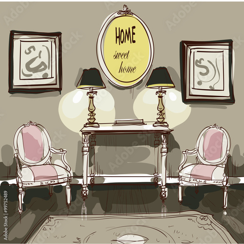 home interior with armchairs - vector illustration