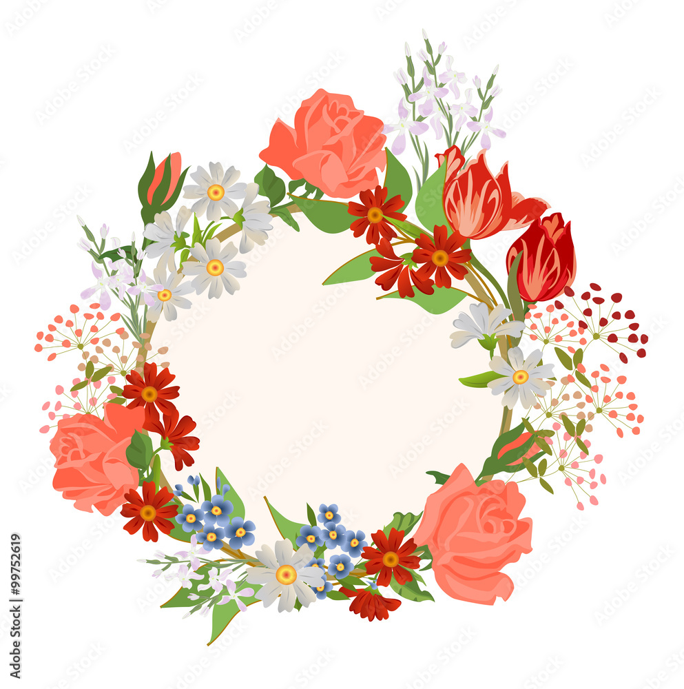Daisies, asters, tulips, roses, forget-me-nots, night violet. Daisies, asters, tulips, roses, forget-me-nots, night violet.