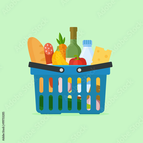 Basket with food vector illustration