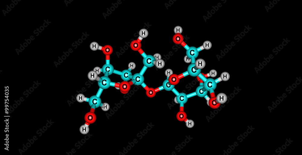 Sucrose molecular structure isolated on black