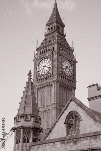 Big Ben in sepia black and white tone in London, England
