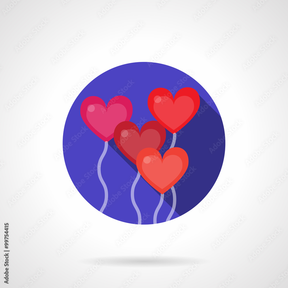 Heart balloons round purple flat vector icon