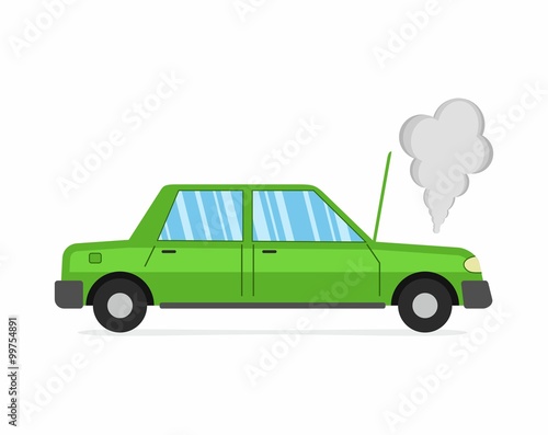 Car crash and accident on white background, auto broke down.