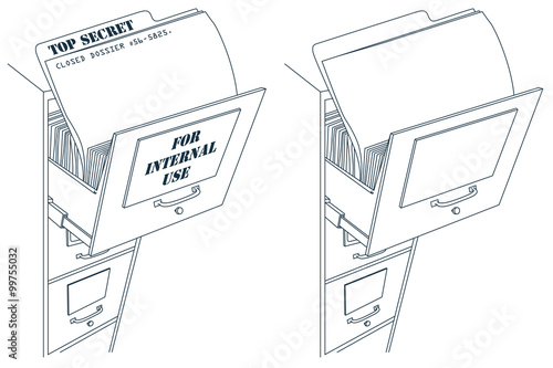 Stock illustration. Archive cabinet with protruding dossier