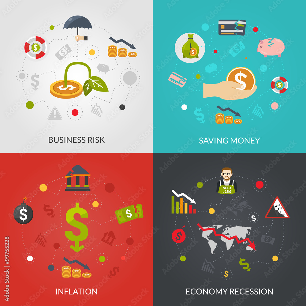 Fototapeta premium Ffinancial Crisis 4 Flat Icons Square