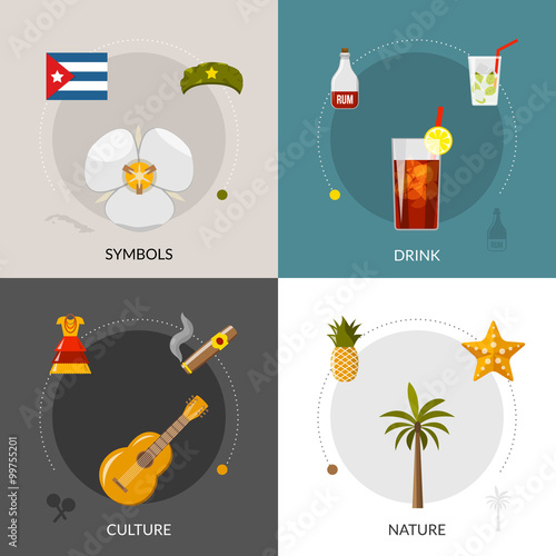 Cuba 4 Flat Icons Square Composition 