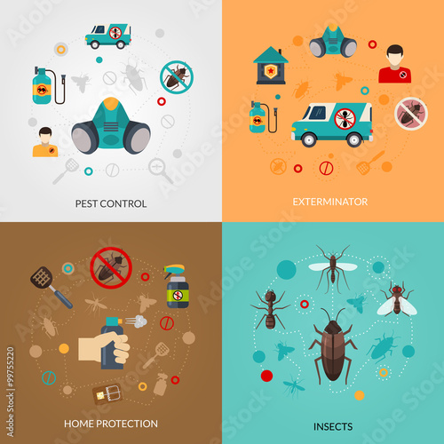 Exterminator Pest Contro 4 Flat Icons
