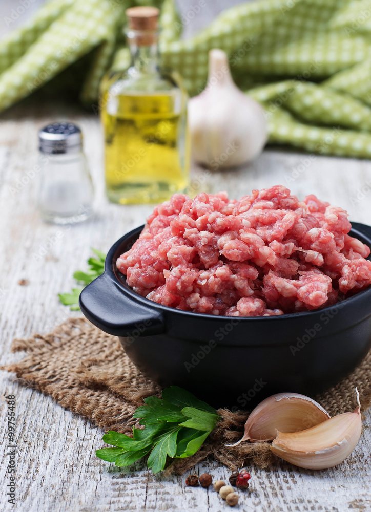 Raw minced meat with olive oil and garlic Raw minced meat with olive oil and garlic