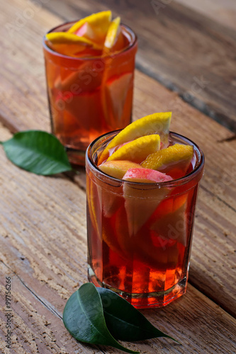 Sangria with oranges and apples
