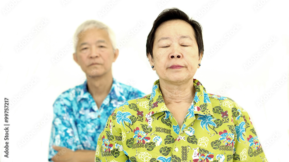 Asian senior couple fighting get upset to each other Asian senior couple fighting get upset to each other