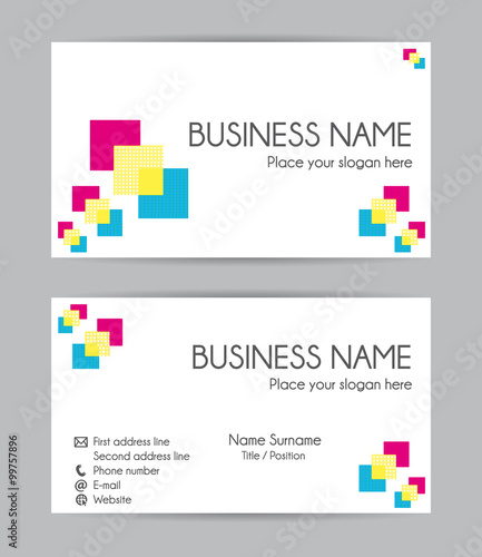Print graphic business card design. Front and back. Vector set.	