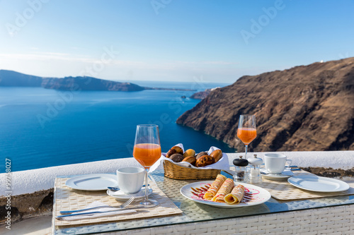 Breakfast at a table overlooking the sea