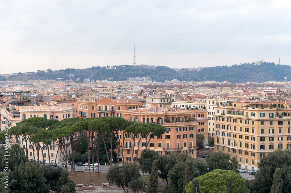 City view from St Angel castle in Rome, Italy