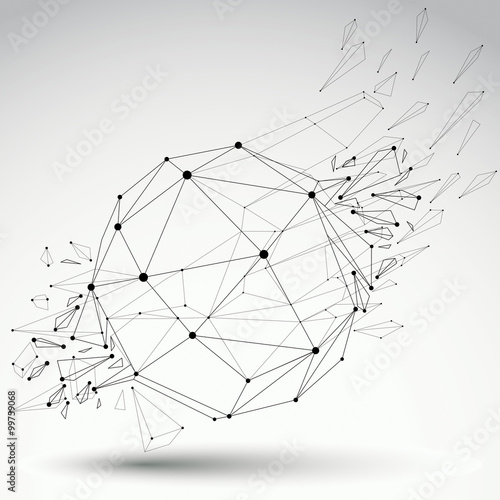 Vector dimensional wireframe object, spherical demolished shape