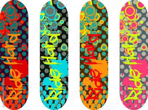 Vector skateboard design pack with graffiti tags and abstract shapes