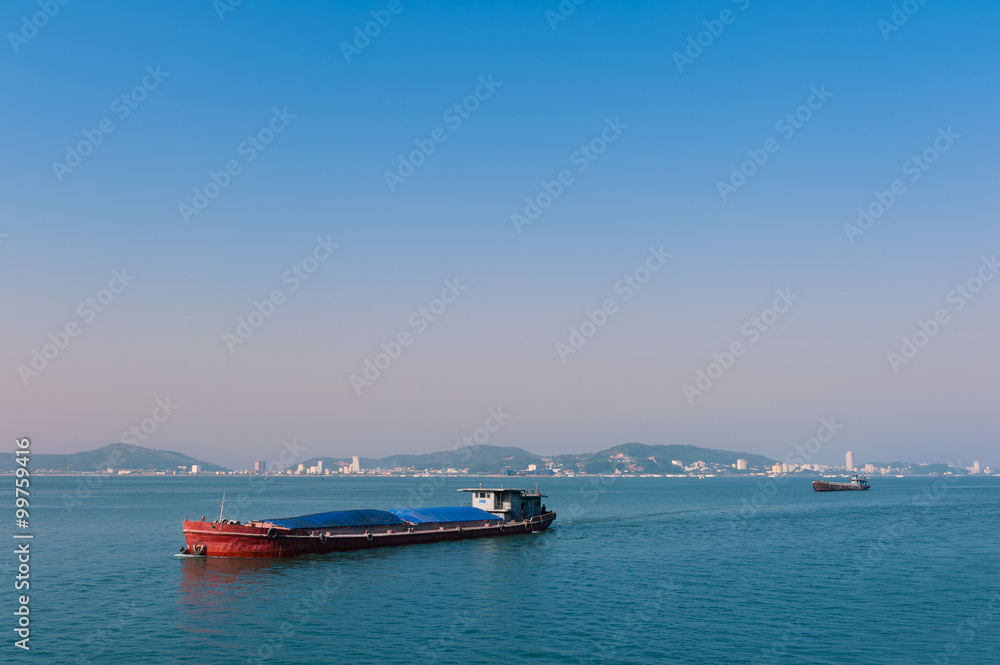 Barge Ha long bay view on sea port Vietnam