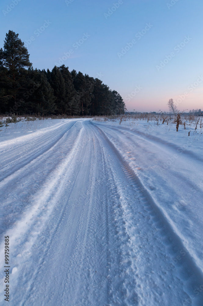 Winter road in snow