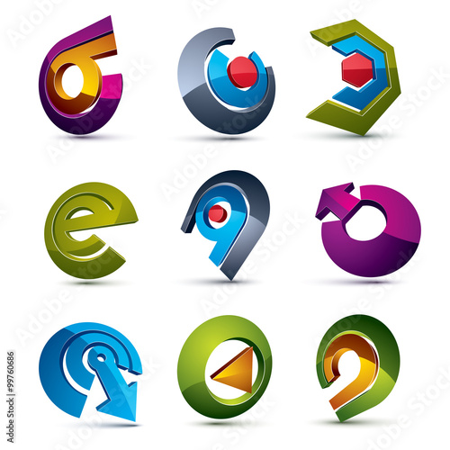 Vector 3d simple navigation pictograms collection. Set of colorf