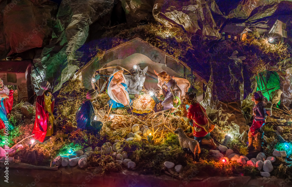 Statues in a Christmas Nativity scene Statues in a Christmas Nativity scene