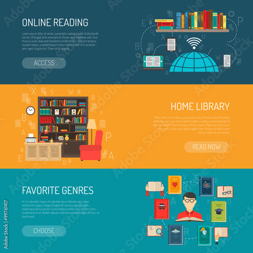 Library Flat Banners Set 