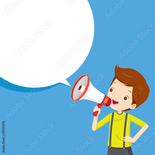 Boy With Megaphone Announcement And Speech Bubble, Commercial, Promotion, Event, Marketing, Announcer