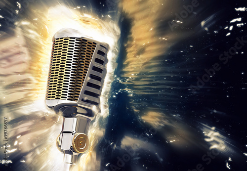 Photography Retro style microphone with a glowing lights