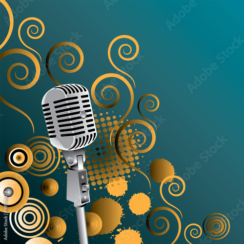 A vintage microphone vector with a ethereal background