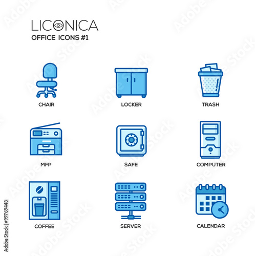 Set of modern office line flat design icons and pictograms 