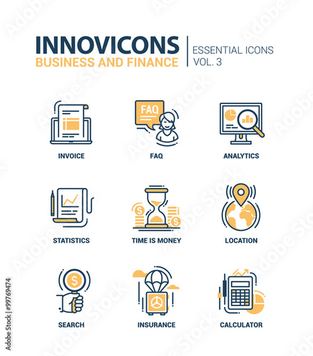 Modern office and business line flat design icons, pictograms set