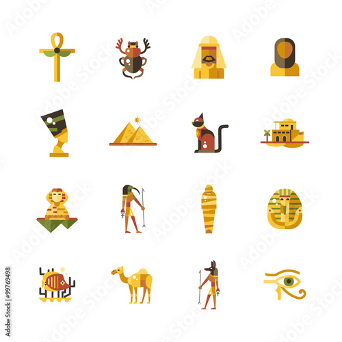 Flat design Egypt travel icons, infographics elements with Egyptian symbols 