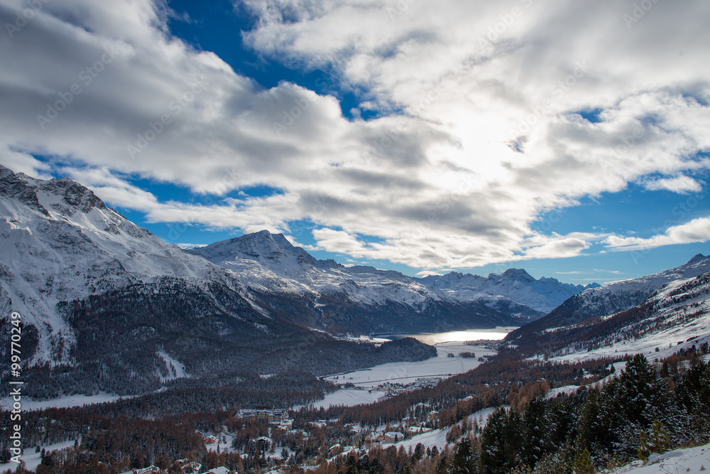 View of the valley Engadine Switzerland
