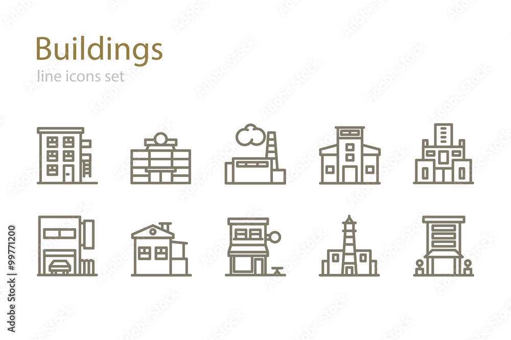  Set of line building icons. Stock vector.