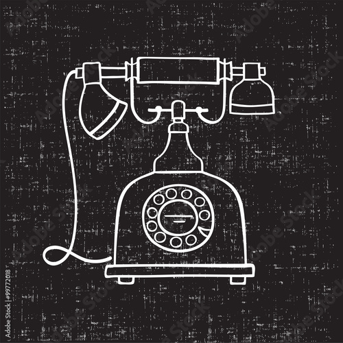 Retro phone hand drawn, vector illustration.
