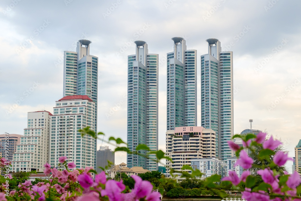 Modern building and cityscape at dusk Modern building and cityscape at dusk