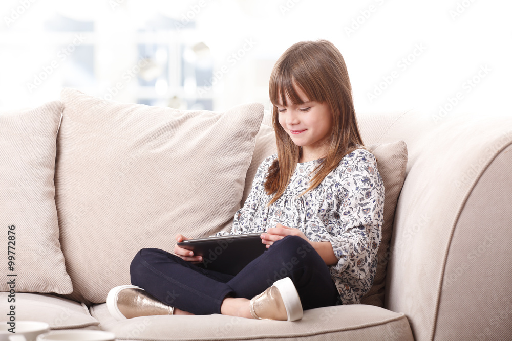 Cute girl with using digital tablet Cute girl with using digital tablet