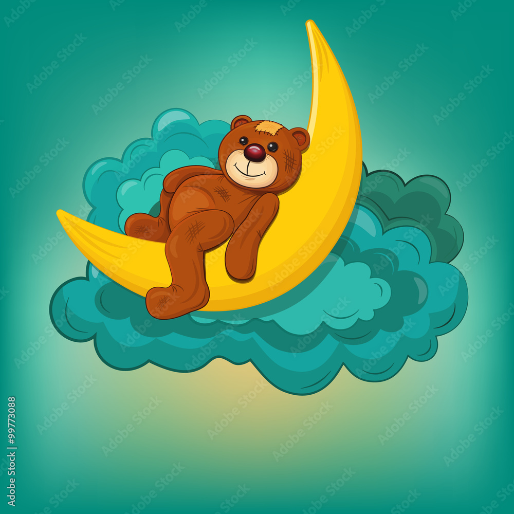 Sleeping bear on moon with clouds Stock Vector | Adobe Stock