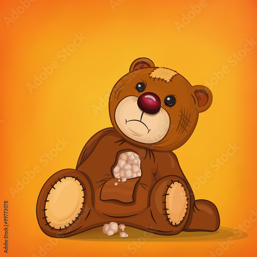 Sad brown injured teddy bear