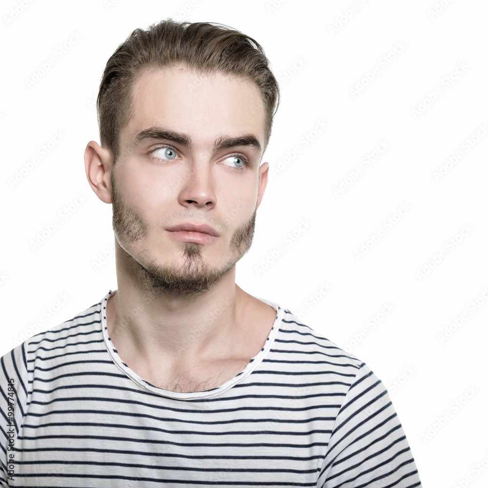 Portrait of young man, isolated on white background, image toned Portrait of young man, isolated on white background, image toned